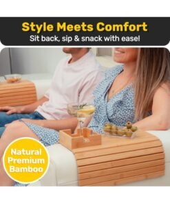 HOMESTAR Bamboo Wood Couch Armrest Tray , Detachable 2-in-1 With Base Organizer, Folding Snack Plate, Sofa Arm Table With Cup Holder For Drinks And Snacks, Compatible With Recliner & Loveseat  , Brown , 41.5*34 cm - Image 3