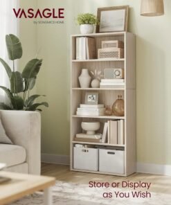 Alternative view of VASAGLE Custos Collection - Bookshelf, 5-Tier Bookcase, Book Shelf, Open Storage Shelf, 9.4 x 23.6 x 52.8 Inches, for Living Room, Home Office, Dinning Room, Natural Beige