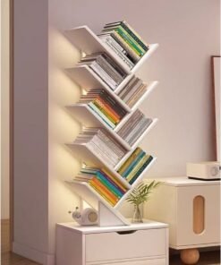 CozyNest Tree-Shaped Wooden Bookshelf, Multi Tier Floor Standing Bookcase Storage Organizer Open Shelf Book Rack for Living Room Study Office Bedroom Decorative Wood Furniture for Books Kids Home Library Plants Small Decor