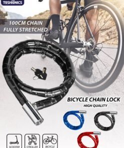 Toshionics Heavy-Duty 22mm Armoured Bike Chain Lock 1000mm T113259 | High-Security Tubular Cam Lock with 2 Keys | Steel Cable Anti-Theft Chain with PVC Smoke Cover | Bicycle, Motorbike, E-Bike, Scooter & Gate Lock