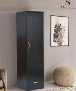 Sulsha One Door Wooden Wardrobe Cabinet Cupboard With Door & Drawer Lock Keys Engineered Wood Perfect Modern Stylish Heavy Duty Color Wenge