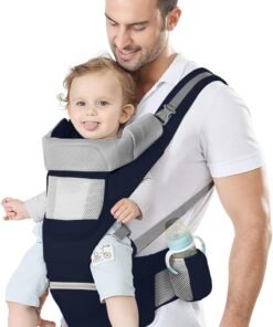 Luckam Baby Carrier Ergonomic Infant Carrier with Hip Seat Kangaroo Bag Soft Baby Carrier Newborn to Toddler 7-45lbs Front and Back Baby Holder Carrier for Men Dad Mom (Blue)