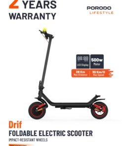 porodo Lifestyle DRIF Foldable Electric Scooter with Impact-Resistant Wheels / 500W Motor / IPX5 Waterproof / 30 Km/h Max Speed / 120 KG Max Load / 28 Km Max Distance - Black