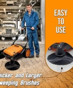 Walk-Behind Outdoor Hand Push Sweeper - 10.5 Gallon Capacity, 31" Sweeping width, Sweeps up to 30,000 ft²/Hour,