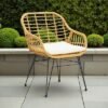 6-Seater Modern Outdoor Dining Set – Beige Rattan-Style Chairs with Steel Frame & Glass-Top Table