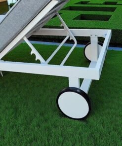 Modern White Aluminium Outdoor Sun Lounger with Wheels – Light Grey Cushions