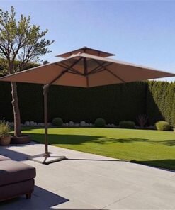 Premium 3x3m Square Cantilever Outdoor Umbrella with Double-Tier Canopy - Marble Base - Beige