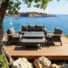 7-Seater Premium Dark Grey Aluminum Outdoor Sofa Set with High Table - Dark Grey Cushions
