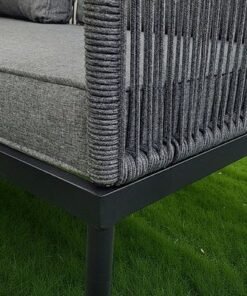 5-Seater Modern Rope Design Outdoor Sofa Set – Black Aluminium Frame with Grey Cushions