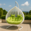 Hanging Egg Swing Chair with Stand Egg Chair Wicker Indoor Outdoor Hammock Egg Chair with Cushions 550lbs for Patio, Bedroom, Garden and Balcony (White)