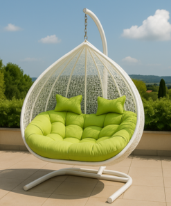 Hanging Egg Swing Chair with Stand Egg Chair Wicker Indoor Outdoor Hammock Egg Chair with Cushions 550lbs for Patio, Bedroom, Garden and Balcony (White)
