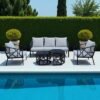 5-Seater Modern Outdoor Steel Sofa Set – Black Frame with Light Beige Cushions