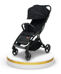 Nurtur Aspen Baby Stroller 0 to 36 months, Storage Basket, Leatherette details, One -hand fold design, 5 Point Safety Harness, EVA wheels - Black/Grey