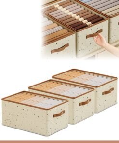 DUNISO 3 Pieces Fabric Closet Storage Organizer Set Foldable Clothes Boxes Large Capacity Wardrobe Stackable Closet Drawer with Handle for Leggings Stockings Socks Underwear