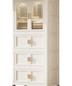 DubaiGallery Glam Style Plastic Bedroom Set with 1 Queen Size Wardrobe and 2 Large Folding Cabinets, Pure White Finish, Stackable and Portable Design, No Electricity Required, No Wooden Materials