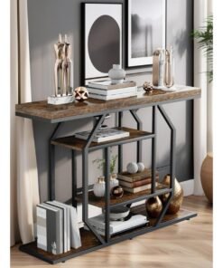 NKX Side Table Wood Narrow Sideboard with Multiple Shelves Narrow Sofa Table for Home Living Room - Image 4