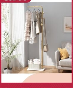 GUDOO Gold Coat Racks, Metal Coat Racks Freestanding with Crossbar and 3 Hooks, Modern Coat Hanger with Marble Base, L Shaped Coat Stand for Entryway, Bedroom, Living Room, Office
