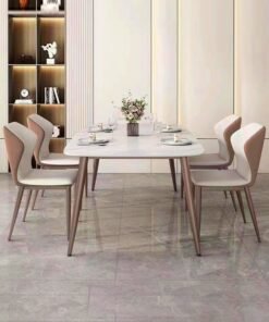 C&C Home Modern Multipurpose Industrial Standard Rectangle Sintered Stone Dining Table and 6 Curved Ergonomic Chair Set for Kitchen Restroom140x80x75 and 43x54x84 cm - Image 3