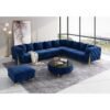 Maharat Al Bahar Golden-Legged L-Shaped Chesterfield Velvet Sofa Set: Luxury Traditional Living Room Blue COLOR