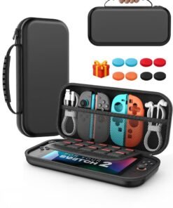 ARX Switch 2 Carrying Case + Free Joystick Covers - Protective Hard Shell Travel Bag with Soft Lining, 10 Game Card Slots, Shockproof & Splash Resistant, Portable Handle