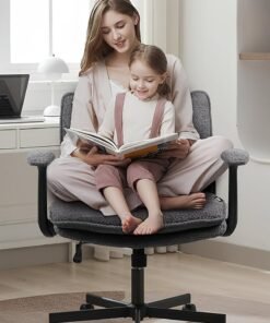 DROGO Criss Cross Legged Office Chair for Work at Home, Breathable Fabric, Flip up Armrest, Adjustable Height & Tilt Lock Recline Accent Chair for Long Hours Sitting Comfort | Swivel Computer Chair for Home Office Grey