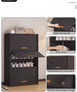 DUNISO 7 Tier Shoe Rack for Entryway, Portable Shoes Organizer with Door, Shoe Storage Cabinet, Space-Saving Shoe Organizer for Closet Hallway Bedroom Entryway, Dorm, Bedroom