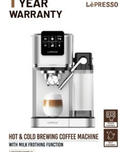 LePRESSO Brewing Coffee Machine with Built-In Milk Frother, Hot and Cold Coffee Brewing Maker with Self Cleaning, 20Bar Pump Coffee Machine, Touch Control Coffee Maker with Multiple Brewing Option - Silver