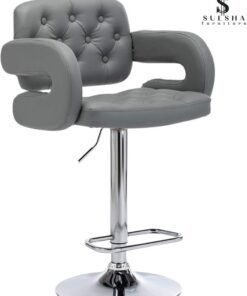 SULSHA SUPER Modern Height Adjustable Chair , Bar Chair , Bar Stool Set Leather Padded Stool GREY/Silver1