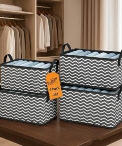 PulGos 4 Pieces Foldable Wardrobe organizer for Clothes Storage Baskets Fabric Storage Box with Handles Closet Drawer Organizers Shelf Basket for Storage Clothes Pants Jeans Toys-Black