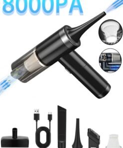 Changli 2 in 1 Air Duster / Mini Vacuum 4000mAh 120W 8000pa Suction, Foldable Compressed Air Duster Rechargeable Handheld Vacuum Cordless Keyboard Cleaner Air Blower Car Vacuum Cleaner for Compute/Car/House