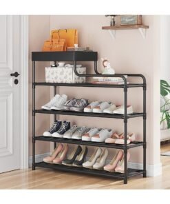 BLOOMING TIME 6 layer Freestanding with Storage Box Shoe Organizers for Entrance Hallway Front Door Living Room Shoe Cabinet(black)