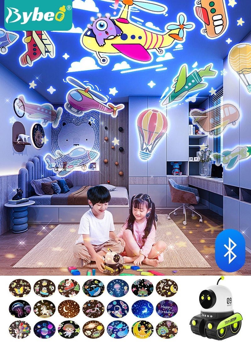 Bybeo Night Light Projector for Kids, Star Projector & Bluetooth Music, Robot Night Light, Rechargeable Lamp, Boy's Birthday Gift for Bedroom Decor, 360° Rotation and Bluetooth, 21 Scenes+6 Lights+ Music