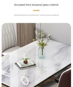 Alternative view of fashionhome Modern Multipurpose Industrial Standard Rectangle Sintered Stone Dining Table and 4 Concave Curve Chair Set for Kitchen Restroom Metal and Marble 120 x 60 x 75 and 40 x 42 x 86 Centimeter