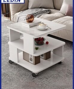 LEDIN Coffee Table Modern Simplicity Sofa Side Table Bedroom Living Room Mobile Table Solid Wood Multifunctional Storage Coffee Table Side Table End Table (White)