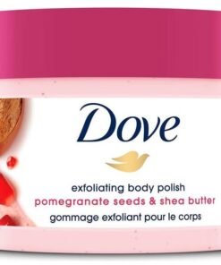 DOVE EXFOLIATING BODY POLISH SCRUB 10.5OZ, 298G, POMEGRANATE SEEDS& SHEA BUTTER FOR SILKY, SOFT SKIN AND PROVIDE LASTING NOURISHMENT, Package May Vary