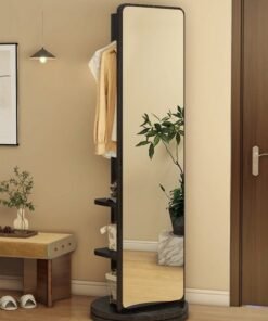 Rotating Solid Wood Dressing Mirror Cabinet with Storage Full Length Rotatable Mirror