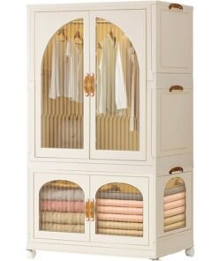NKX 2 Layers Stylish Multi-Functional Storage Cabinet & Children's Wardrobe include 10 piece Cloth Hanger