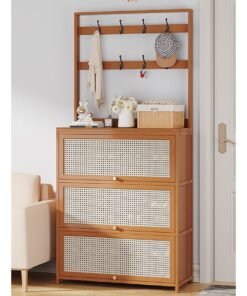 NKX Flip Door Shoe Cabinet Hanger Integrated Household Doorway Multi-functional Shoe Rack Solid Wood Beige Storage 188*32*80 CM