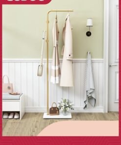 Alternative view of GUDOO Gold Coat Racks, Metal Coat Racks Freestanding with Crossbar and 3 Hooks, Modern Coat Hanger with Marble Base, L Shaped Coat Stand for Entryway, Bedroom, Living Room, Office