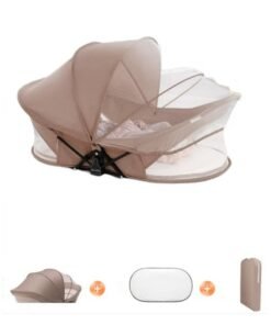 WALALLA Portable Baby Crib Bed, Foldable Travel Bassinet for Newborn, Infants Mobile Sleeping Bed with Diaper Pad ,Mosquito Net and Awning and Storage Bag
