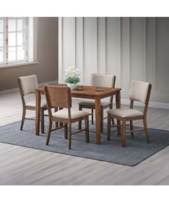 DANUBE HOME Raytown 1 + 4 Solidwood Dining set | 5-Piece Comfortable Dining Set | Kitchen Dining Table With 4 Dining Chairs | Modern Design Furniture For Dining Room - Walnut/Brown