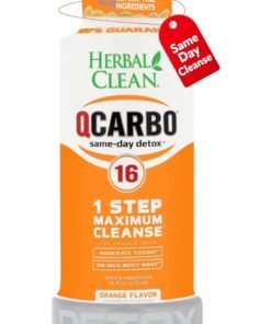 Herbal Clean Qcarbo16 Same-Day Detox Cleanse Drink (16 fl oz) - Orange Flavor Full Body Cleanse* Detox Drink for Moderate Toxin Level*, Vitamin B2 and Vitamin B12 for Men & Women