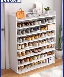 LEDIN Shoe Rack Wooden Shoes rack,Shoe Cabinet, Free Standing Entryway Shoe Tower Shelf, Multi-Function Storage Organizer Boots Storage Shelf Home Furniture Modern House Office Stand (8 Tiers White)