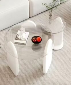 fashionhome Set of 2 Modern Design Stylish Luxury Round Edges Tempered Glass and Premium Wood Coffee Table Side Table for Bedroom Offices 80 x 33 and 50 x 39 Centimeter