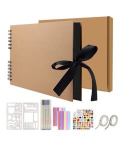 HomarKet Scrapbook Photo Album with Beige Page 12x8 Inch,White Cover (40 Sheets, 80 pages) With 6 Pcs Markers Paints Pens and 8 Pcs Stickers