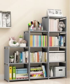 MIXDE 9 Grid DIY Storage Cabinet Bookshelves Assembled Storage Rack,Bedroom Living Room Vertical Cabinet Bookshelf(Grey)