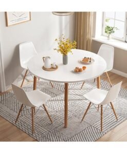 Modern Dining Table Coffee Table Kitchen Table with Solid Wooden Legs Round Table for Living Room Kitchen Dining Room Lounging Cafeterias (Round, 80 * 80 * 73CM)