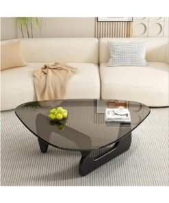 WALALLA Modern Glass Coffee Table, Simple Small Table for Living Room, Elegant Center Table, Stylish Coffee Table for Apartment and Office, Unique Triangle Tea Table,Tempered Glass + Solid Wood Base,Black  83*57*40cm - Image 3