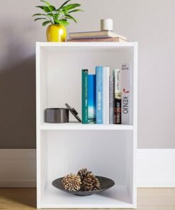MODERN HOME Modern Slim 2-Tier Bookcase | Tall Narrow Cube Storage Shelf | Vertical Display Unit for Small Spaces | White Finish
