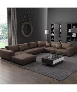 KARNAK Latest Wooden Furniture Designs U Shaped Sectional Sofa Living Room Leather Sofa Set Furniture (Brown)